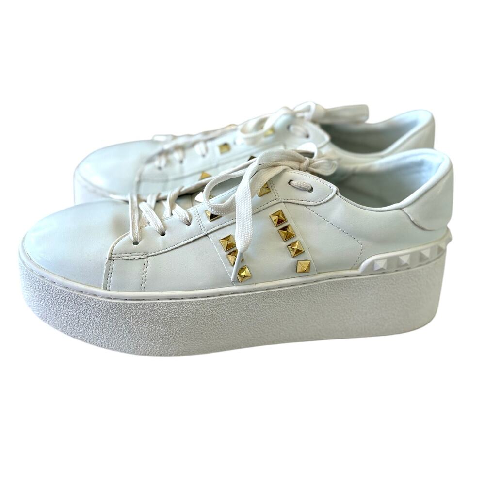 Valentino Rockstud Untitled Sneaker in Calfskin Leather Tonal Studs Women Sz 13